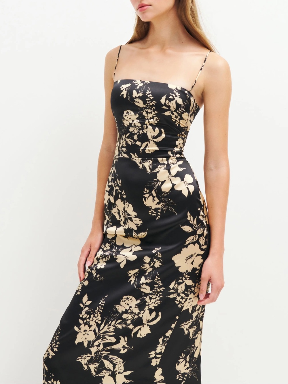 REFORMATION Frankie 100% Silk Slipdress Black Gold Floral Maxi Long Dress Sz 6
